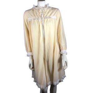 Vintage Victorian Frilled high neck tulle robe in yellow & white size 5
